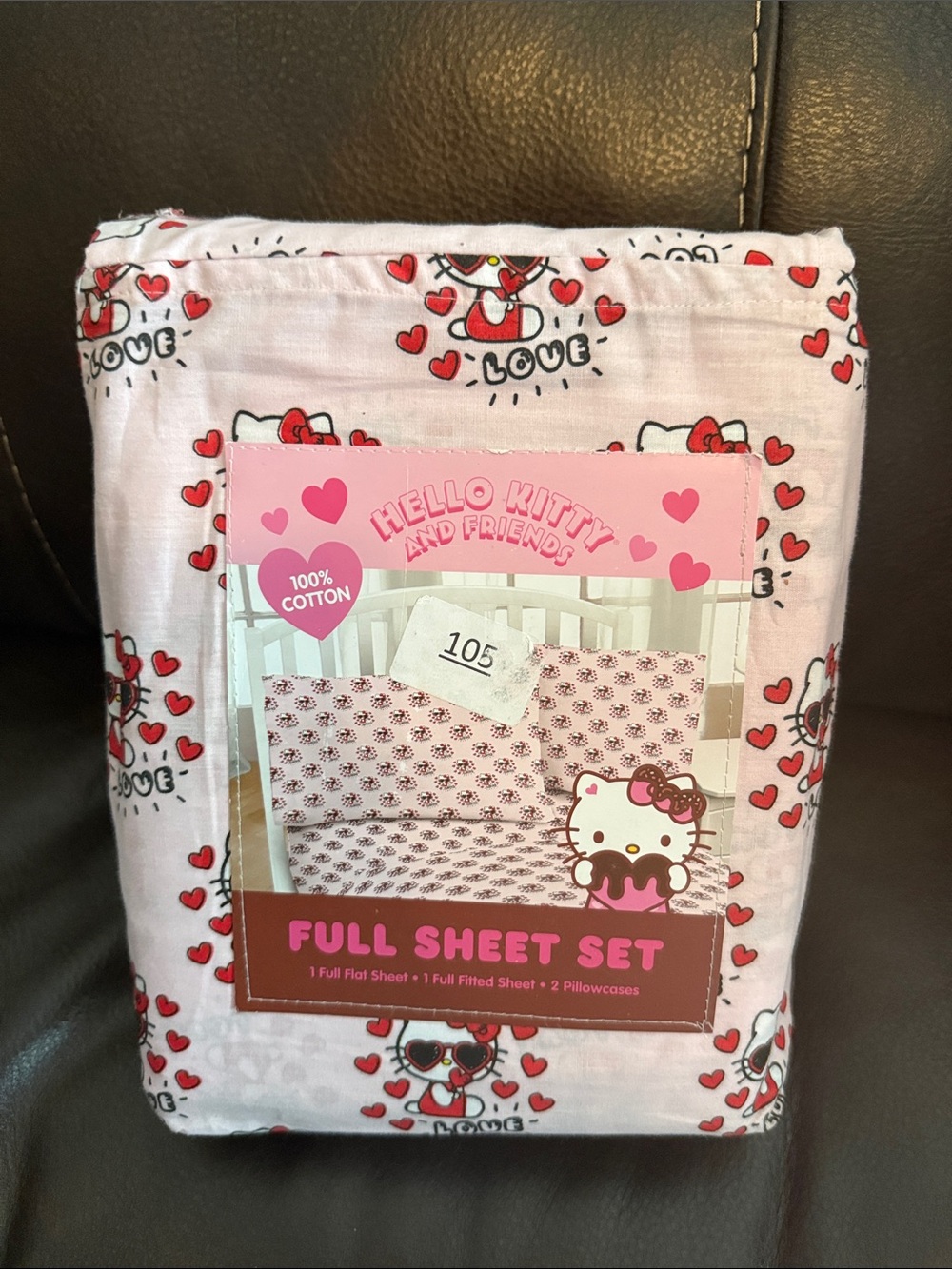 Hello Kitty Full Sheet Set Pink Background Kitty with Sunglasses 100% Cotton